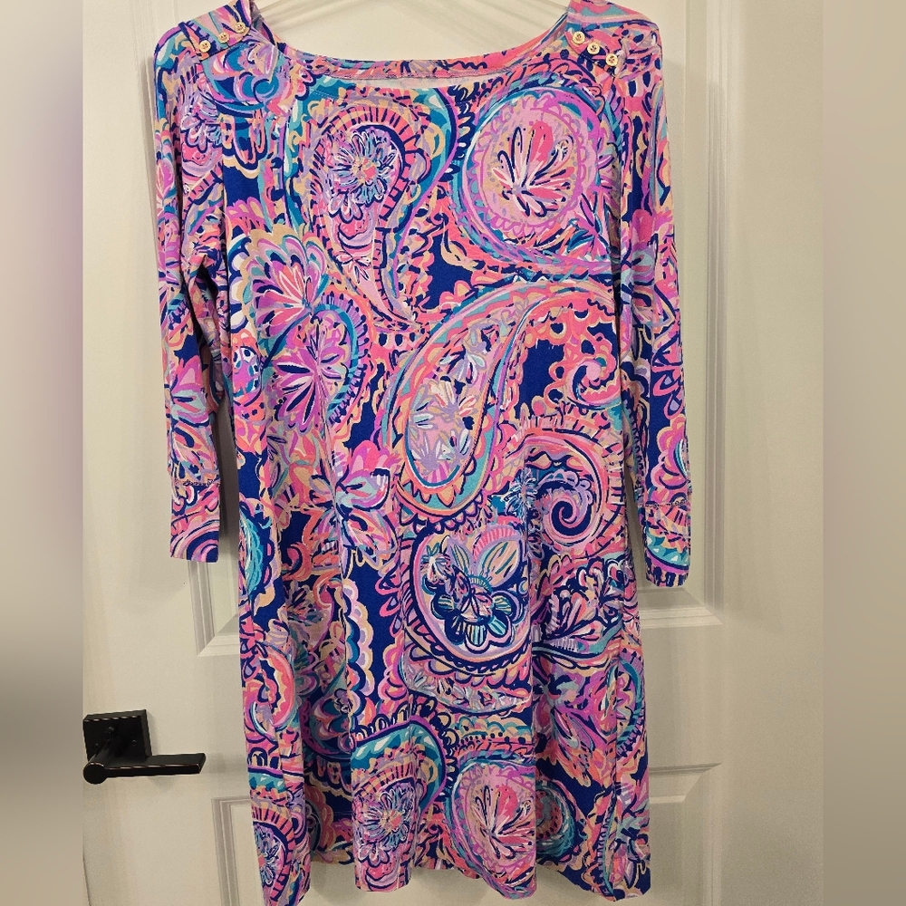 Lilly Pulitzer Size XL Sophie Dress 50+ UPF. Blue Current Drop Me A Line ❤️ EEUC - Picture 4 of 12